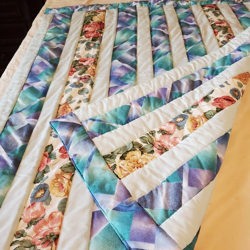 Project Linus Handmade Quilted Blanket Floral Geometric Teal Purple 45x55